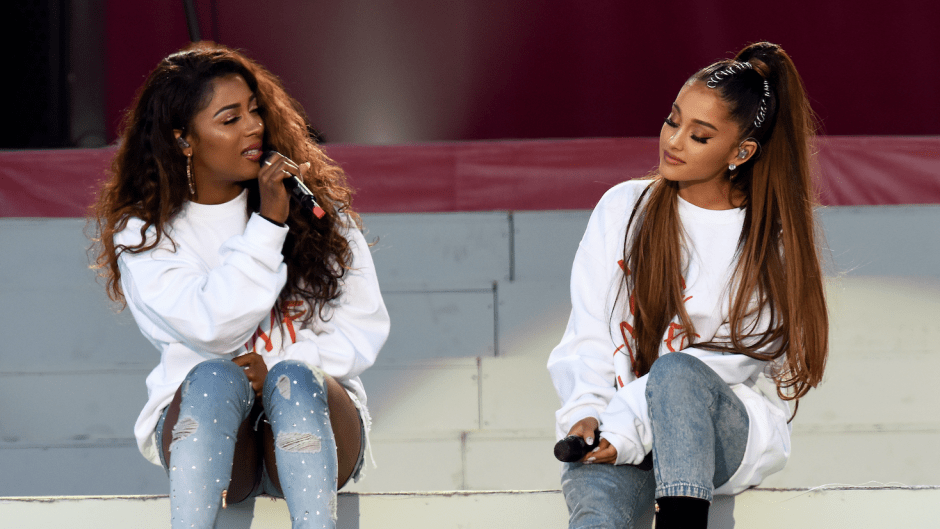 Ariana Grande and Victoria Monét performing at One Love Manchester