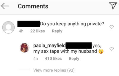 paola mayfield instagram comment