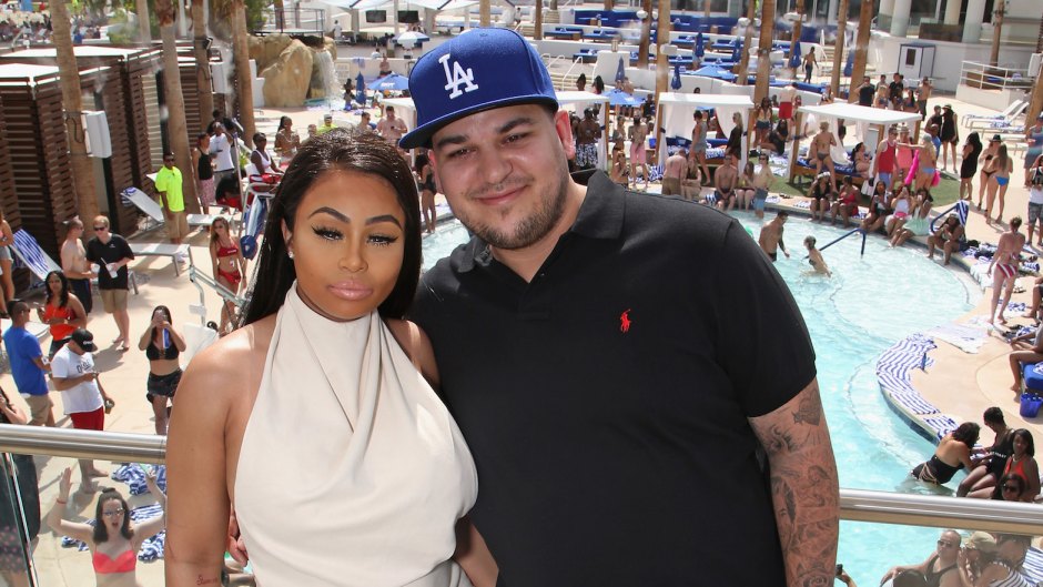 rob kardashian at a pool party with blac chyna wearing a white dress