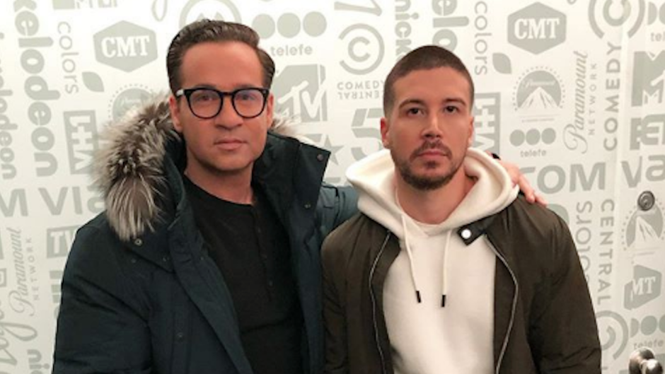 Mike The Situation Wearing a Coat with Vinny in a White Sweatshirt