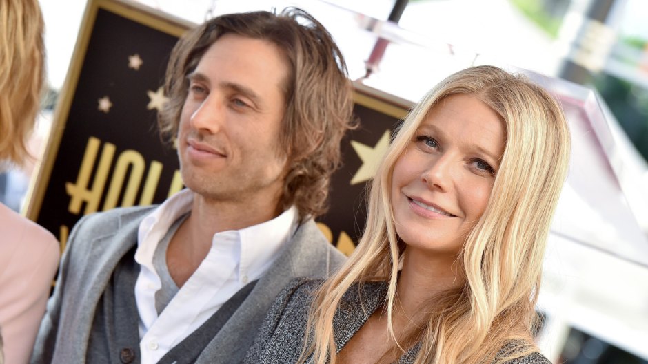 Gwyneth Paltrow Wearing a Gray Suit with Brad Falchuk