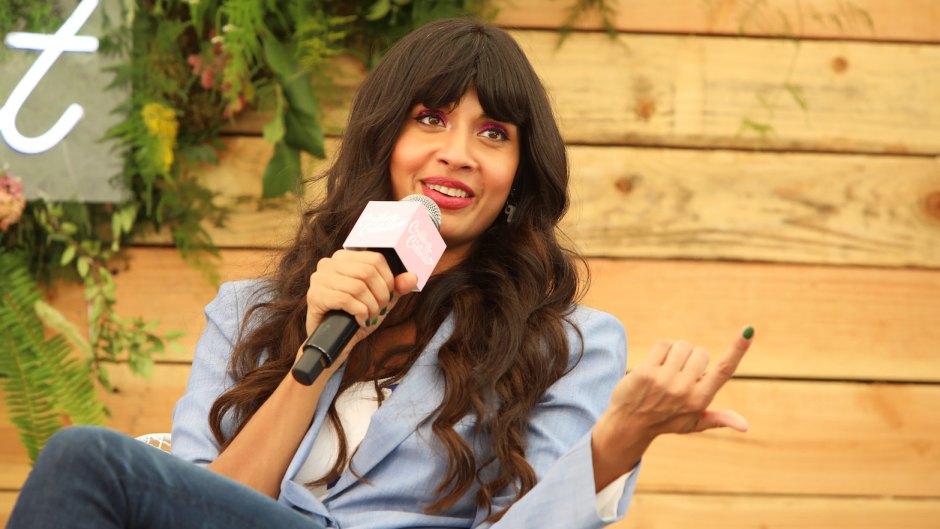 Jameela Jamil Wearing a Blue Shirt at an Event