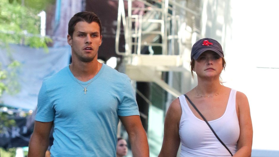 Miranda Lambert Wearing a White Shirt and Brendan McLoughlin in a Blue Shirt in NYC