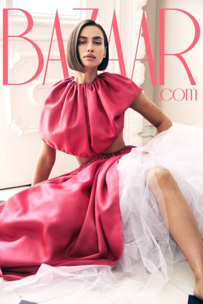 Irina Shayk Wearing a Pink Dress on Harper's Bazaar