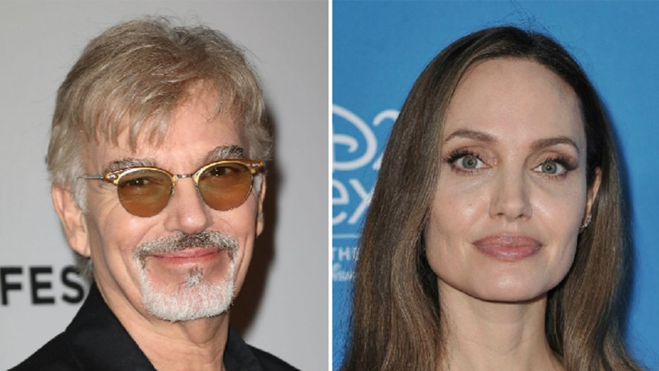 billy bob thornton wears black shirt and glasses at red carpet event, angelina jolie wears sheer black sweetheart neckline dress at red carpet event billy bob thornon angelina jolie still friends