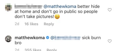 Matthew Koma in the Comments on Instagram